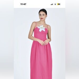 Fanm Mon Pink Maxi Dress with Floral Accent
